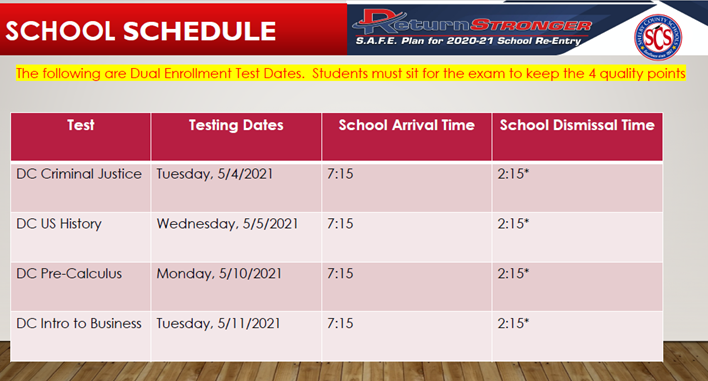 EOC Testing Schedule 2 EOC Testing Schedule 2